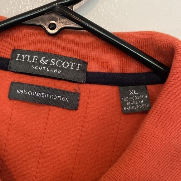 Lyle & Scott Scotland 100% combined cotton orange blk long sleeve polo shirt - Picture 4 of 10